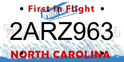 2ARZ963 North Carolina License Plate