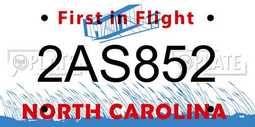 2AS852 North Carolina License Plate