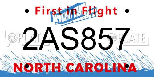 2AS857 North Carolina License Plate
