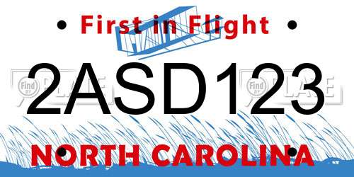 2ASD123 North Carolina License Plate