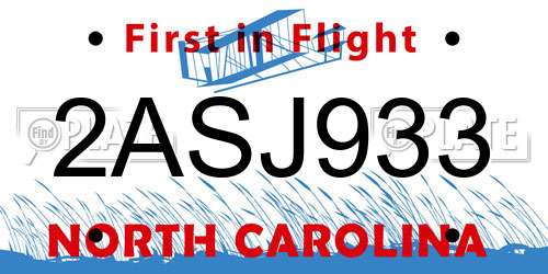 2ASJ933 North Carolina License Plate
