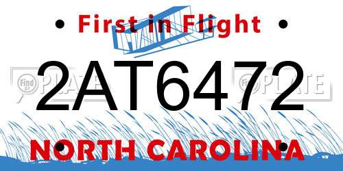 2AT6472 North Carolina License Plate