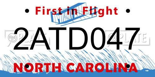 2ATD047 North Carolina License Plate