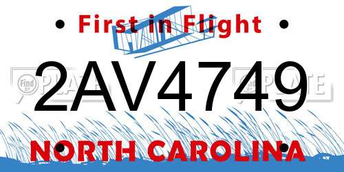2AV4749 North Carolina License Plate