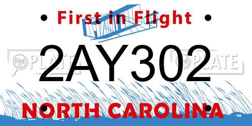 2AY302 North Carolina License Plate