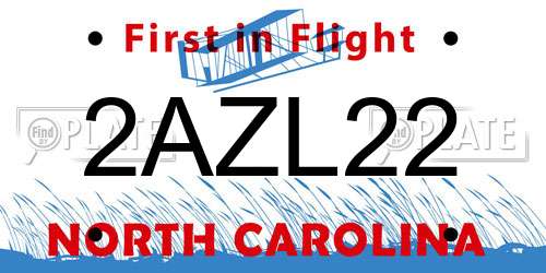 2AZL22 North Carolina License Plate