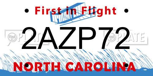 2AZP72 North Carolina License Plate