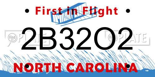 2B32O2 North Carolina License Plate