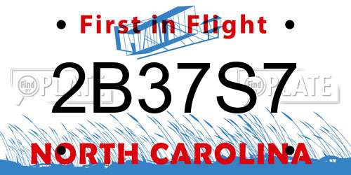 2B37S7 North Carolina License Plate