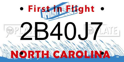 2B40J7 North Carolina License Plate