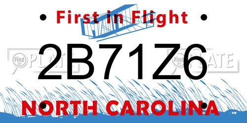 2B71Z6 North Carolina License Plate