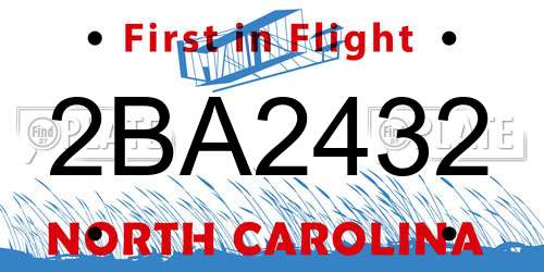 2BA2432 North Carolina License Plate
