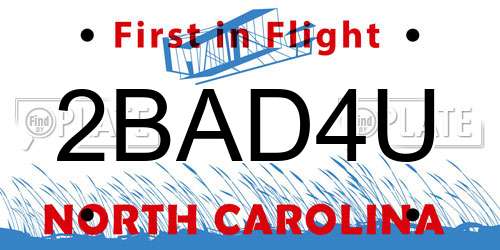 2BAD4U North Carolina License Plate