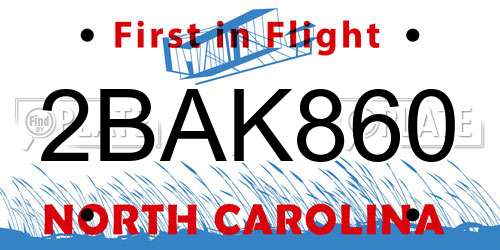2BAK860 North Carolina License Plate