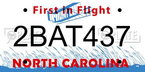 2BAT437 North Carolina License Plate
