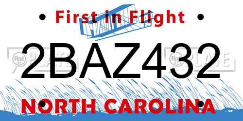 2BAZ432 North Carolina License Plate