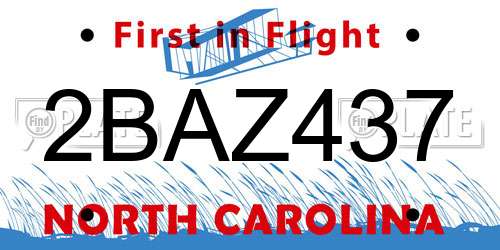 2BAZ437 North Carolina License Plate