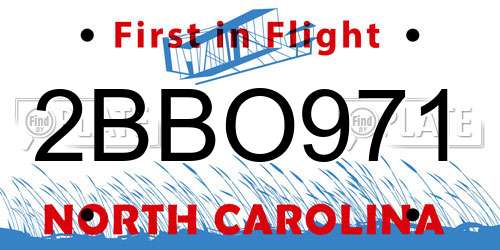 2BBO971 North Carolina License Plate