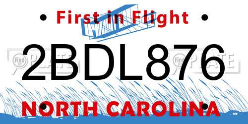 2BDL876 North Carolina License Plate