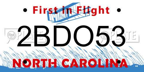 2BDO53 North Carolina License Plate