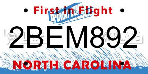 2BEM892 North Carolina License Plate