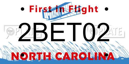 2BET02 North Carolina License Plate