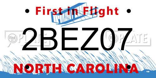 2BEZ07 North Carolina License Plate