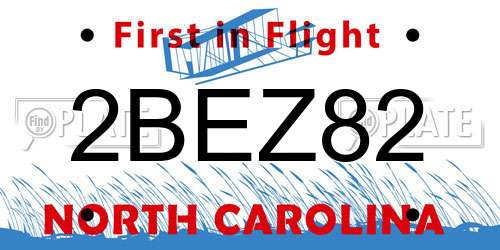 2BEZ82 North Carolina License Plate