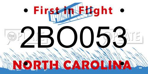 2BO053 North Carolina License Plate