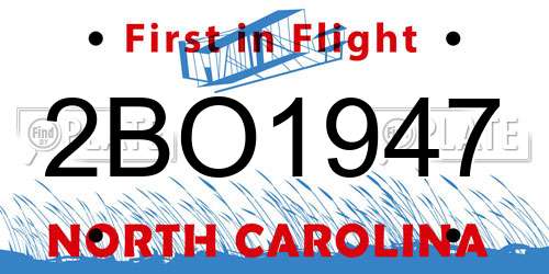2BO1947 North Carolina License Plate