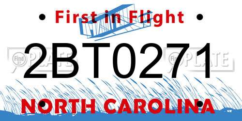 2BT0271 North Carolina License Plate