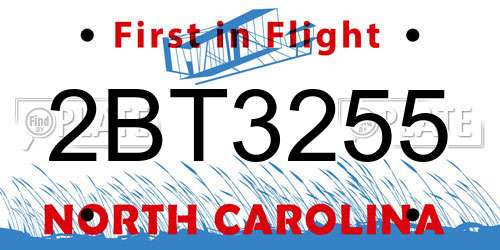 2BT3255 North Carolina License Plate