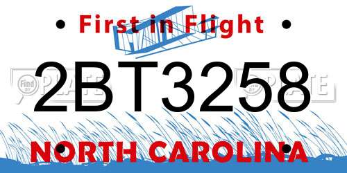 2BT3258 North Carolina License Plate