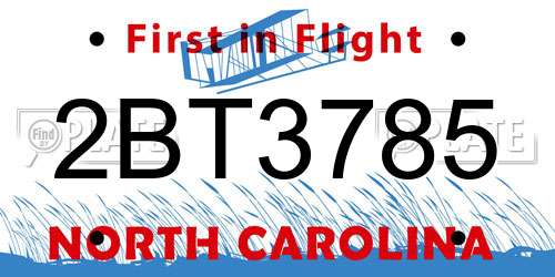 2BT3785 North Carolina License Plate
