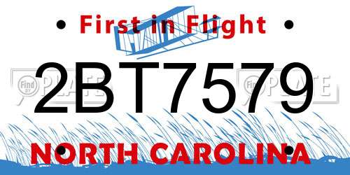 2BT7579 North Carolina License Plate