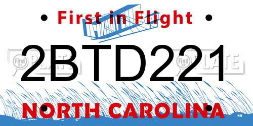 2BTD221 North Carolina License Plate