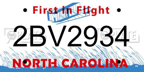 2BV2934 North Carolina License Plate