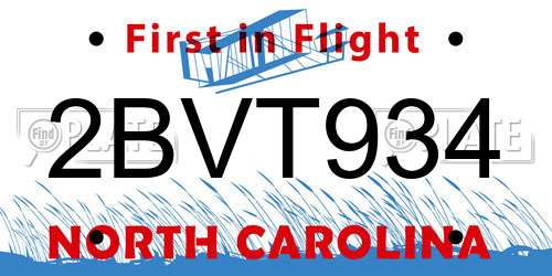 2BVT934 North Carolina License Plate