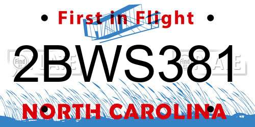 2BWS381 North Carolina License Plate