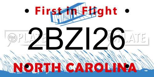 2BZI26 North Carolina License Plate