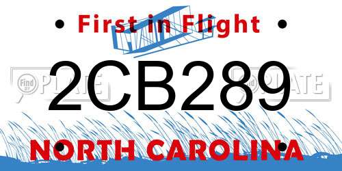 2CB289 North Carolina License Plate