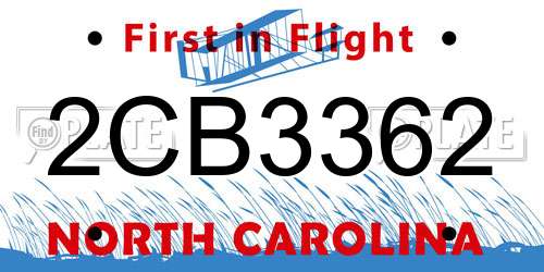 2CB3362 North Carolina License Plate