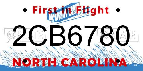 2CB6780 North Carolina License Plate