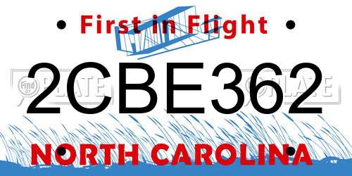2CBE362 North Carolina License Plate