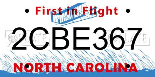 2CBE367 North Carolina License Plate