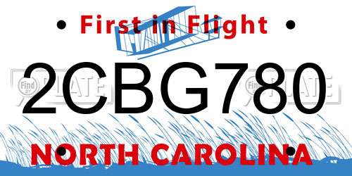 2CBG780 North Carolina License Plate