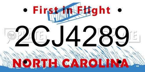 2CJ4289 North Carolina License Plate