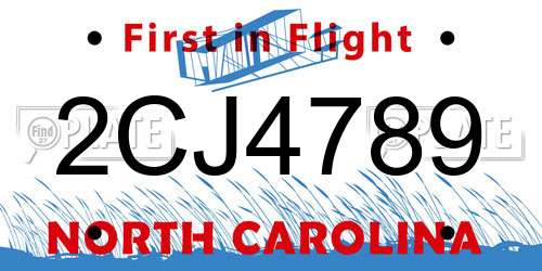 2CJ4789 North Carolina License Plate