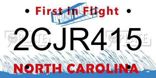 2CJR415 North Carolina License Plate