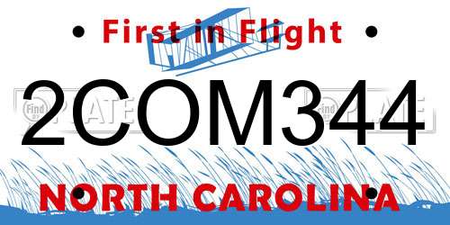 2COM344 North Carolina License Plate